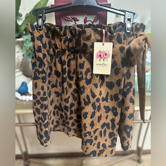 Entro High Waist Wrap Leopard Print Mini Skort Shorts Skirt Side Bow Sz S NWT - Picture 3 of 11